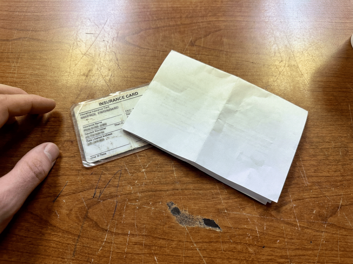 Patient dropping off insurance card at chiropractic front desk for PIP billing after car accident in Clermont Florida