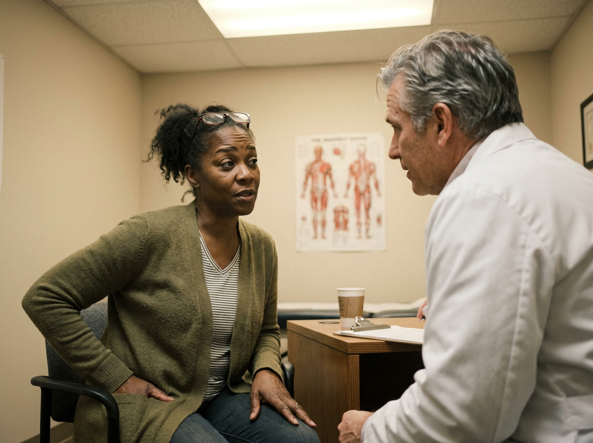 Patient talking with a chiropractor during an initial consultation after a car accident